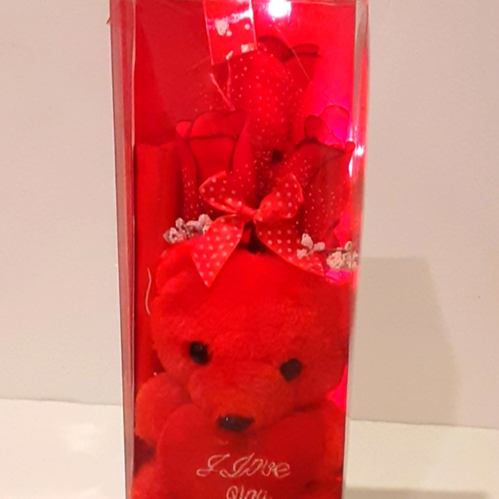 I Love You Valentine Day Gift Red Rose Teddy Bear Bouquet In a Box With Lights
